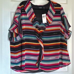 Lauren Ralph Lauren Striped Crinkle Georgette Ruffle Blouse